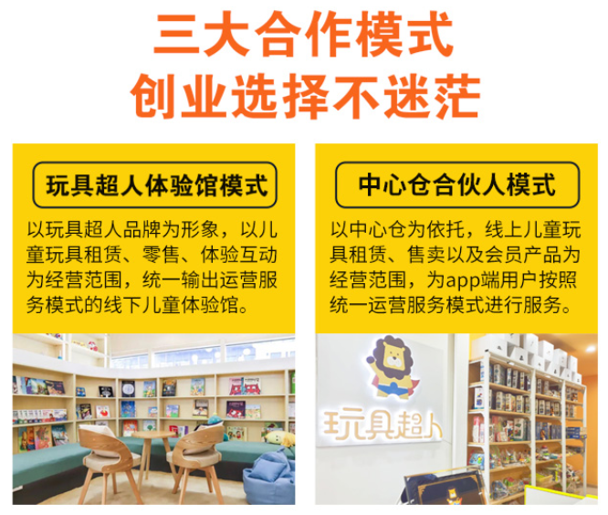 玩具超人兒童玩具體驗(yàn)店加盟，三大合作模式，創(chuàng)業(yè)選擇不迷茫，玩具超人體驗(yàn)館模式，中心倉(cāng)合伙人模式